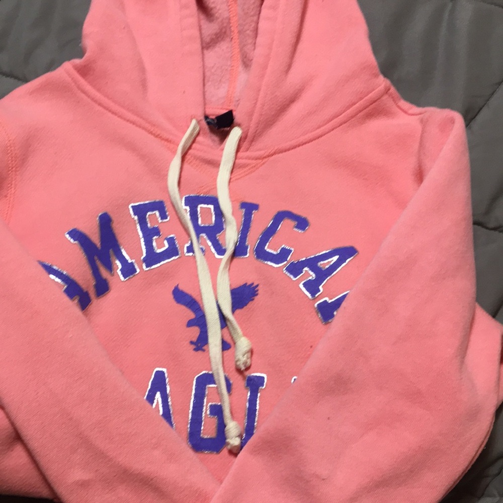 American Eagle Outfitters Pink Hoodie with Blue Logo